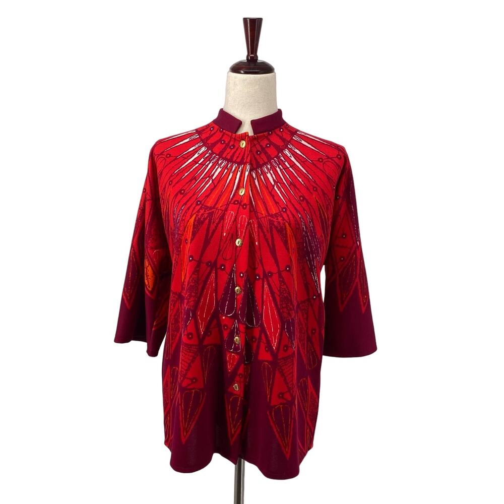 Vintage Maud Fudin Fredholm Boutique Sweden Button Front Bat Wing Jacket M Red - Picture 2 of 10